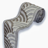 Ivory & Taupe Art Deco Wave Border with Textured Embroidery by the Metre, Boucle Curtain Tape, 5 Inches (127 mm)