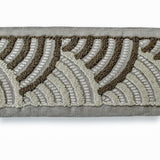 Ivory & Taupe Art Deco Wave Border with Textured Embroidery by the Metre, Boucle Curtain Tape, 5 Inches (127 mm)