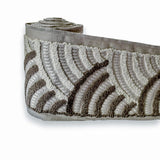 Ivory & Taupe Art Deco Wave Border with Textured Embroidery by the Metre, Boucle Curtain Tape, 5 Inches (127 mm)