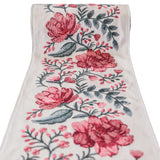Pink Floral Peony Vine Embroidered Border by the Metre, Botanical Embroidery Trim for Curtains, 5.50 Inches (139 mm)