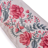 Pink Floral Peony Vine Embroidered Border by the Metre, Botanical Embroidery Trim for Curtains, 5.50 Inches (139 mm)