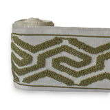 Olive Labyrinth Loop Embroidered Trim with Textured Embroidery by the Metre, Boucle Curtain Tape, 5 Inches (127mm)
