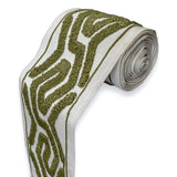 Olive Labyrinth Loop Embroidered Trim with Textured Embroidery by the Metre, Boucle Curtain Tape, 5 Inches (127mm)