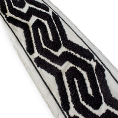 Noir Labyrinth Tufted Trim with Textured Embroidery by the Metre, Boucle Curtain Tape, 5 Inches (127mm)