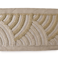 Beige & Cream Scallop Wave Embroidered Trim  by the Metre, Art Deco Textured Embroidery, 5 Inches (127 mm)