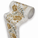 Antique Gold Bloom Embroidered Border by the Metre, Botanical Embroidery Trim for Curtains, 5.50 Inches (139 mm)