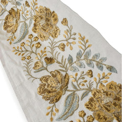 Antique Gold Bloom Embroidered Border by the Metre, Botanical Embroidery Trim for Curtains, 5.50 Inches (139 mm)