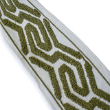 Olive Labyrinth Loop Embroidered Trim with Textured Embroidery by the Metre, Boucle Curtain Tape, 5 Inches (127mm)