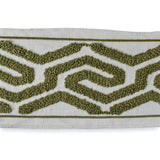 Olive Labyrinth Loop Embroidered Trim with Textured Embroidery by the Metre, Boucle Curtain Tape, 5 Inches (127mm)