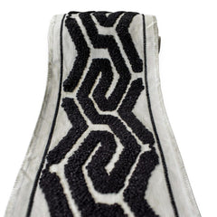 Noir Labyrinth Tufted Trim with Textured Embroidery by the Metre, Boucle Curtain Tape, 5 Inches (127mm)