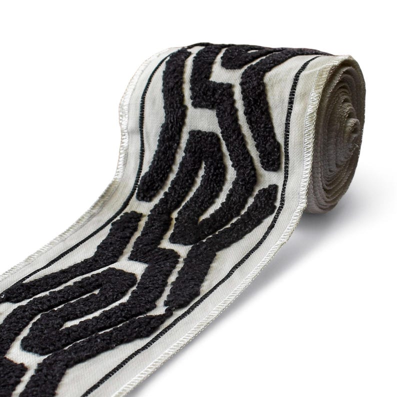 Noir Labyrinth Tufted Trim with Textured Embroidery
