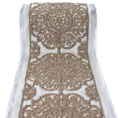 Medallion Cordwork Embroidered Border by the Metre, Mandala Embroidery Trim Lace, 4.75 Inches (121mm)