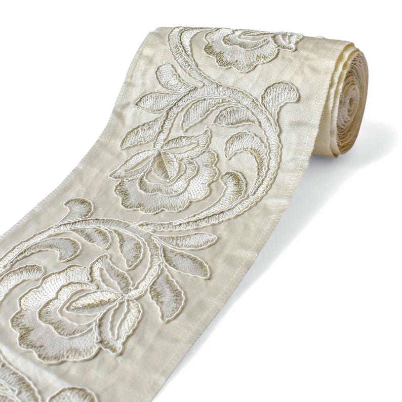 Cream Bloom Applique Embroidered Border