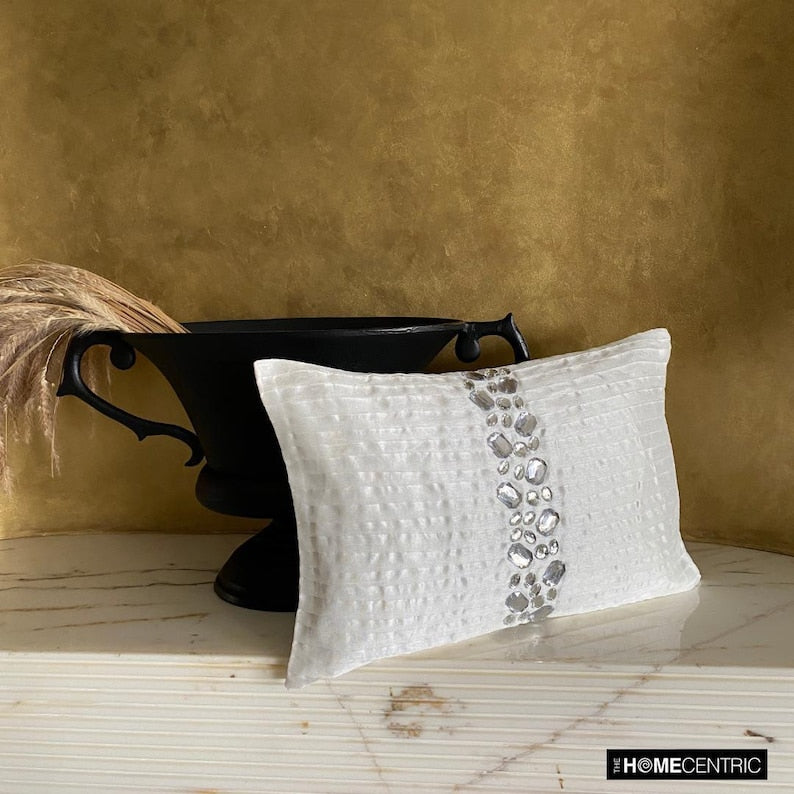 Crystal Dreams White - White Silk Lumbar Pillow Cover