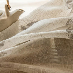 Linen Blend Sheer Fabric by the Metre, Floral Leaf Semi Transparent Fabric