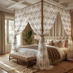 Off White, Brown Sheer Fabric By The Metre