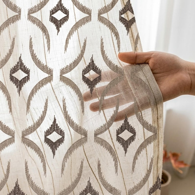 Off White, Brown Sheer Fabric By The Metre