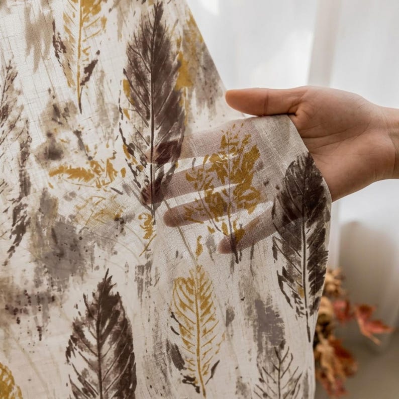 Feather Print Sheer Curtain Fabric by the Metre