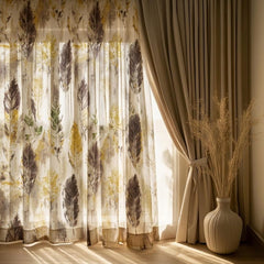 Feather Print Sheer Curtain Fabric by the Metre, Translucent Feather Sheer Fabric