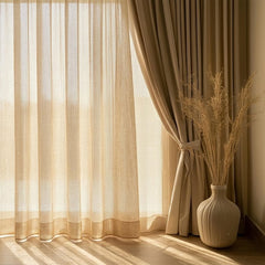 Open Weave Sheer Curtain Fabric by the Metre, Beige Gauze Light Filtering Fabric