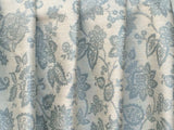 Teal Blue Flowers Linen Fabric By The Metre