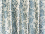 Teal Blue Flowers Linen Fabric By The Metre