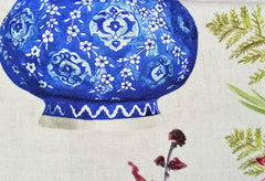 Cobalt Blue Flower Vase Cotton Fabric By The Metre