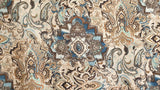 Beige, Blue Arabian Love Damask Print Velvet Curtain Panels