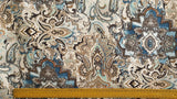Beige, Blue Arabian Love Damask Print Velvet Curtain Panels