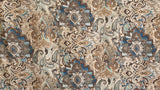 Beige, Blue Arabian Love Damask Print Velvet Curtain Panels