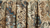 Beige, Blue Arabian Love Damask Print Velvet Curtain Panels