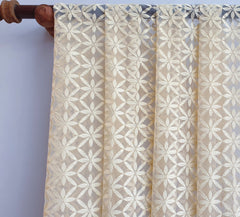 Cream Flowers Sheer Printed Velvet Embroidery Curtain Panels