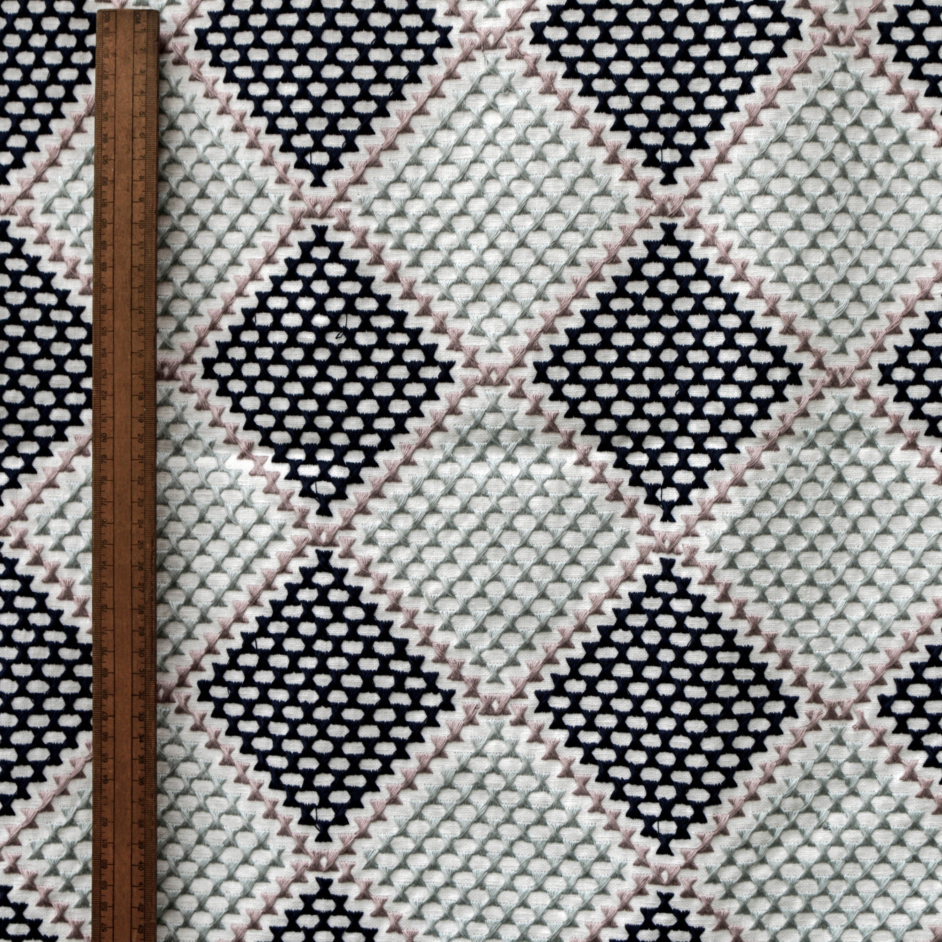 Knotted Vibes Navy Blue Cotton Embroidery Curtain Panels