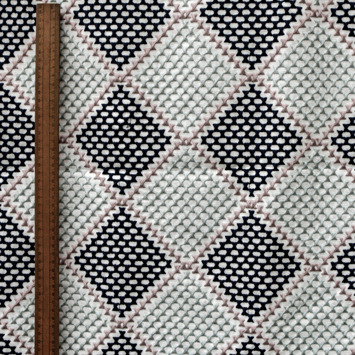 Knotted Vibes Navy Blue Cotton Embroidery Curtain Panels