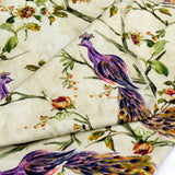 Purple Peacock Cotton Fabric By The Metre