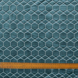 Teal N Silver Hexagon Jacquard Quilt Look Curtain Panels