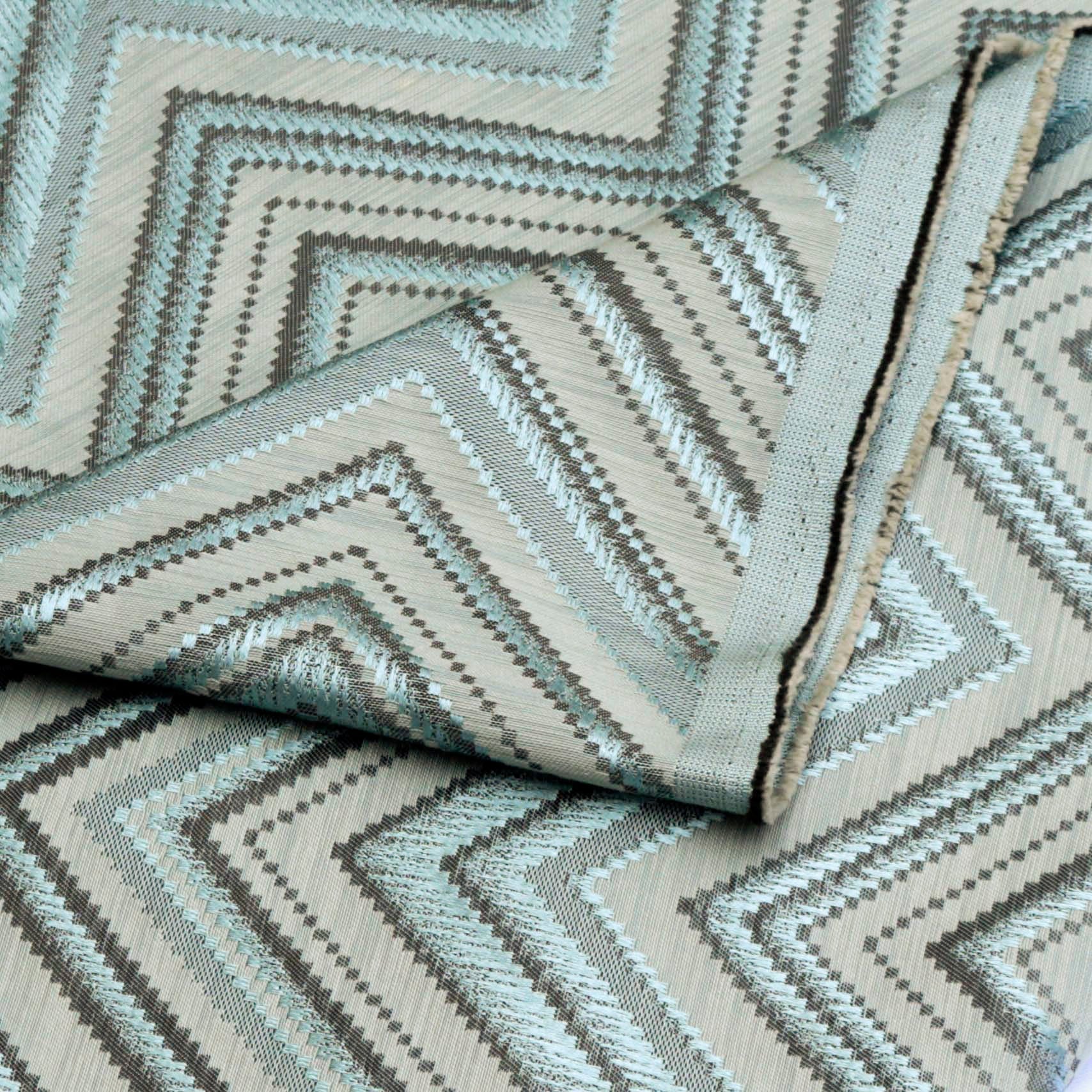 Teal Geometric Waves Jacquard Curtain Panels, Abstract