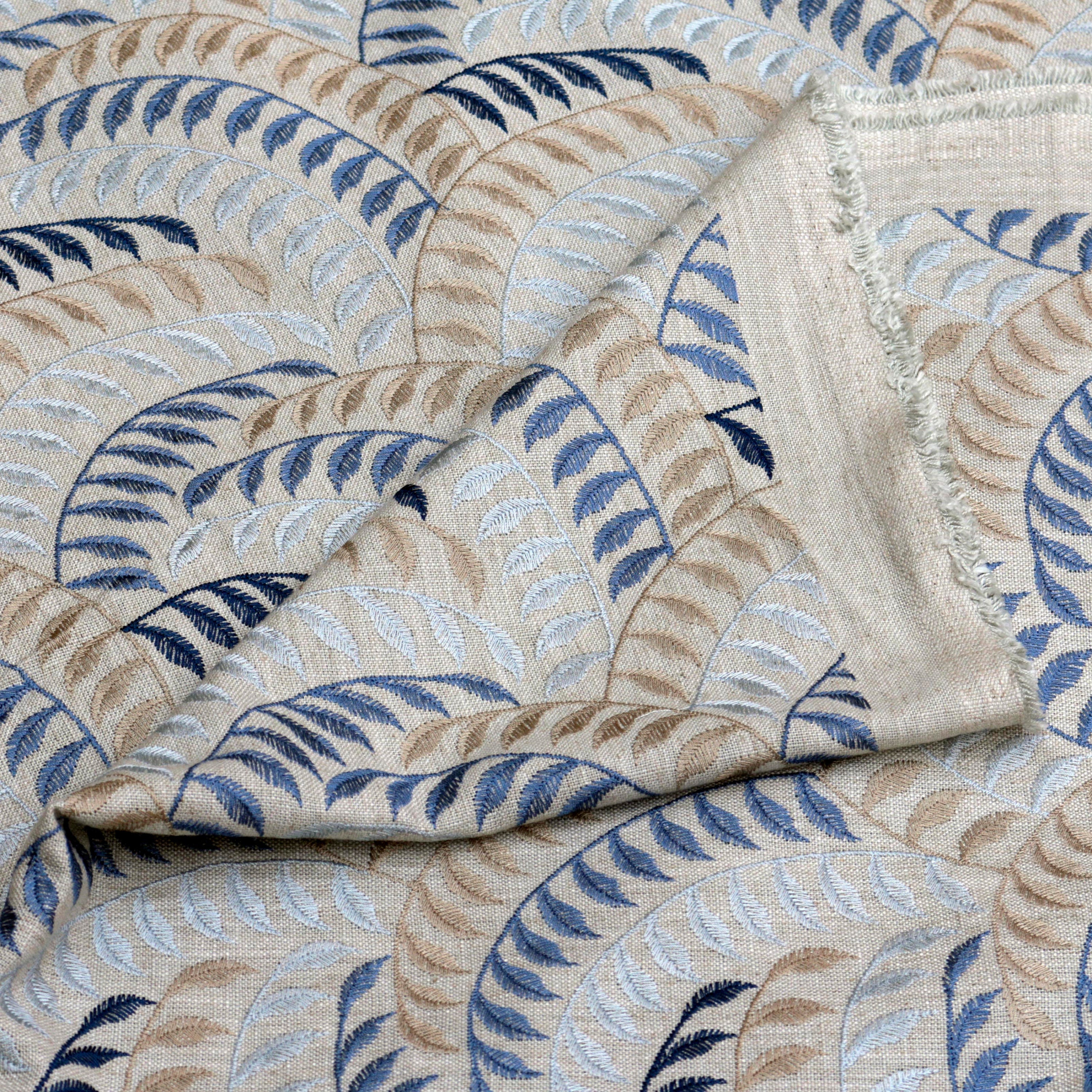 Leaving Blue Floral Cotton Embroidery Curtain Panels