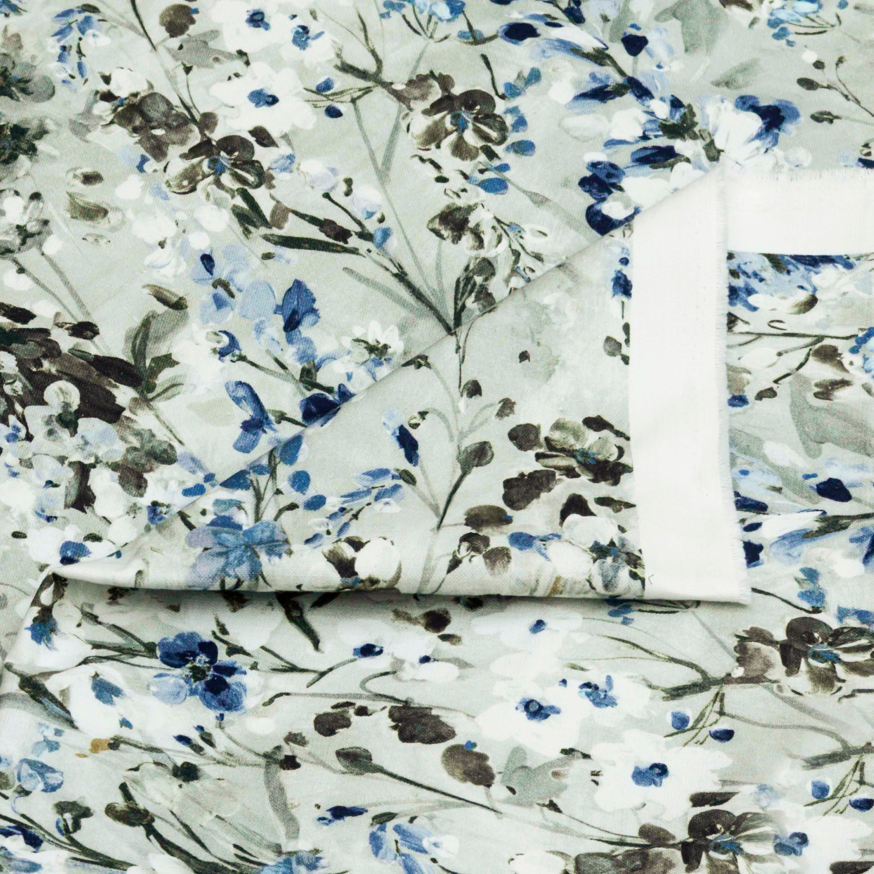 Snow Garden Ivory, Grey Printed Cotton Curtain Panels