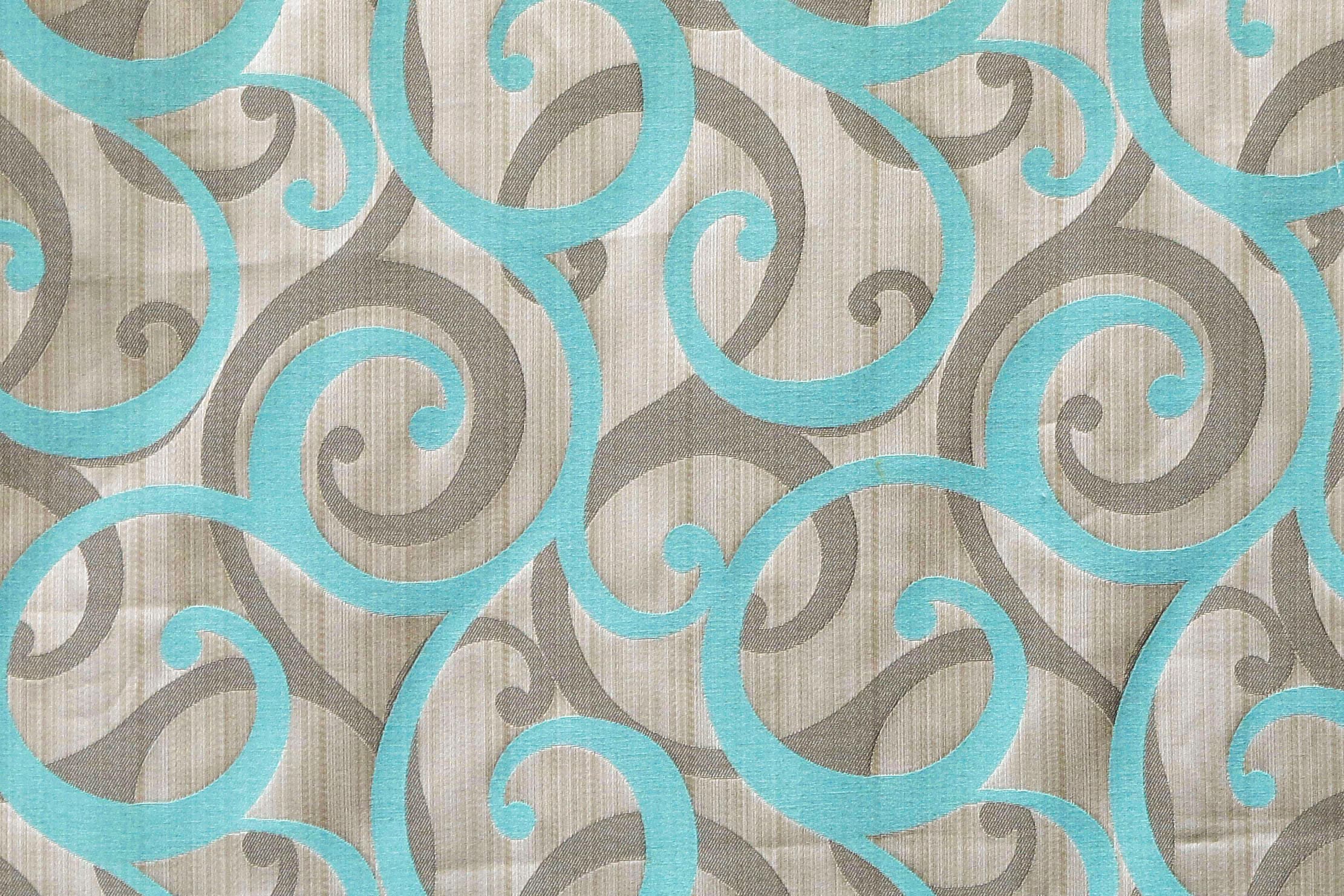 Aqua Scrolls Jacquard Weave Curtain Panels