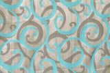 Aqua Scrolls Jacquard Weave Curtain Panels