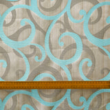 Aqua Scrolls Jacquard Weave Curtain Panels