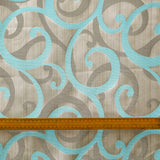 Aqua Scrolls Jacquard Fabric By The Metre