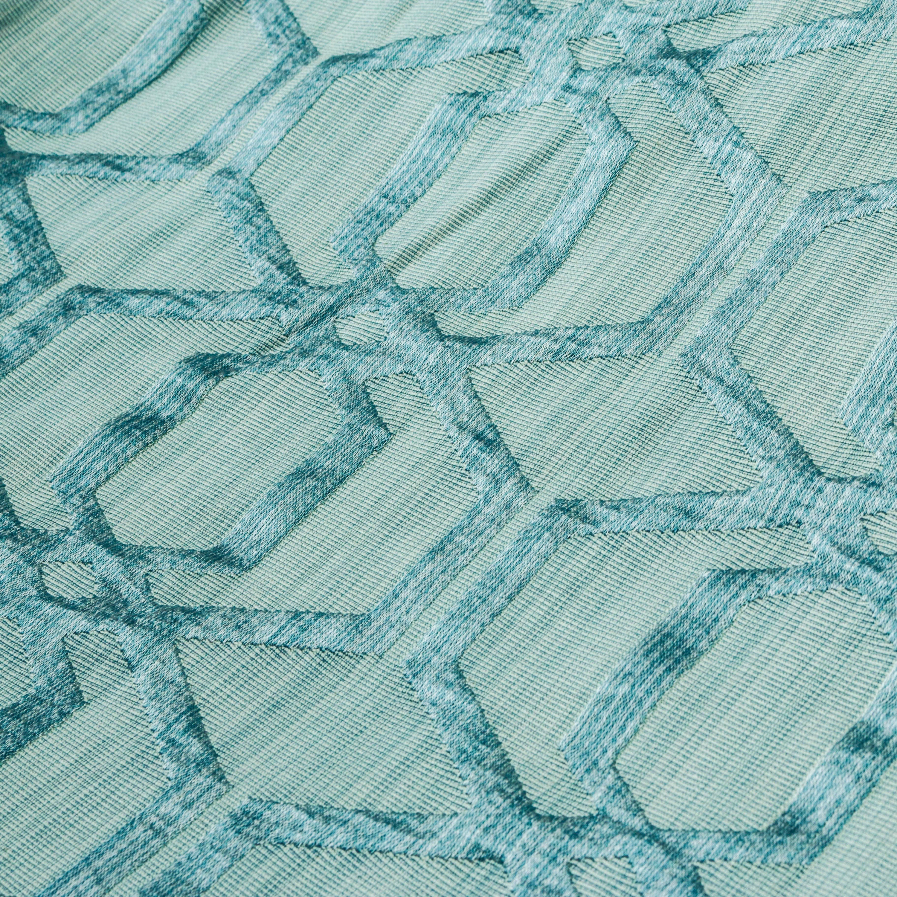 Geometric Aqua Blue Jacquard Weave Textured Curtain Panels