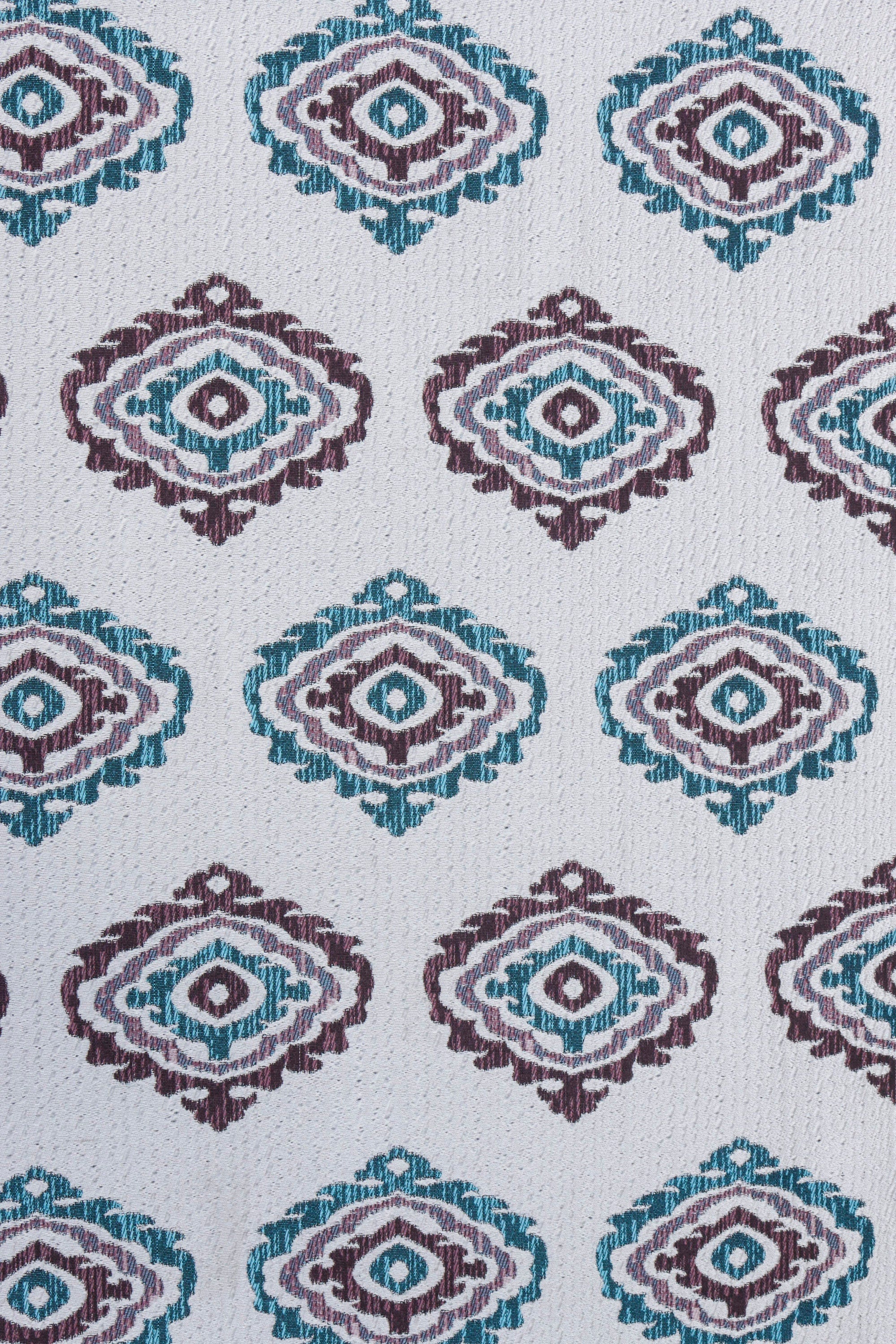 Burgundy Teal Damask Jacquard Weave Textured Curtain Panels