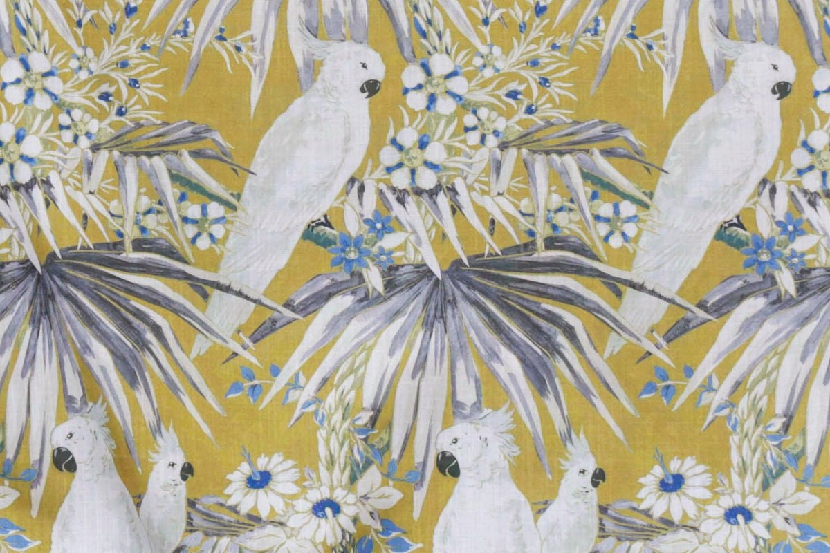 White N Blue Parrots Printed Cotton Curtain Panels
