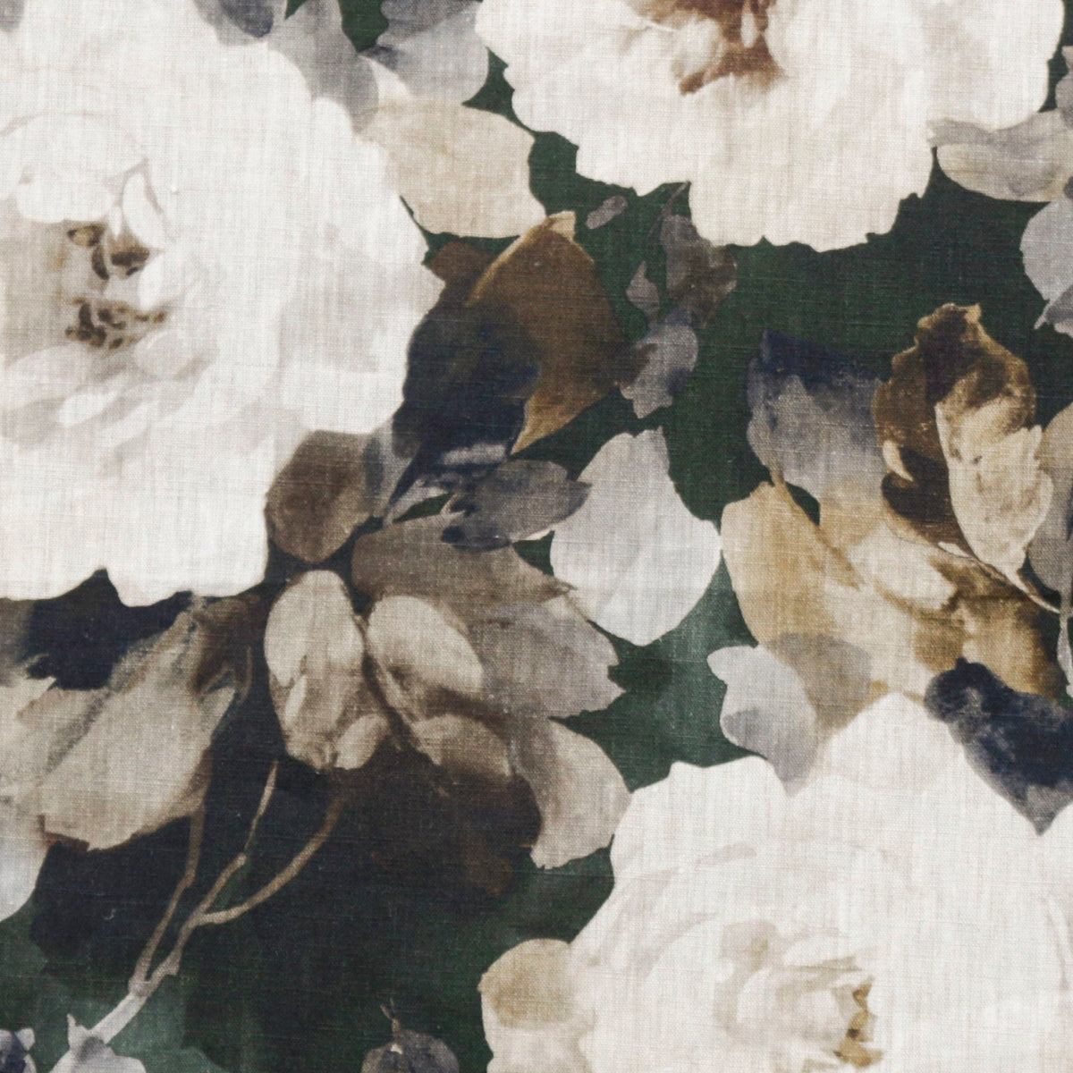 Midnight Roses Green, Brown Printed Cotton Curtain Panels