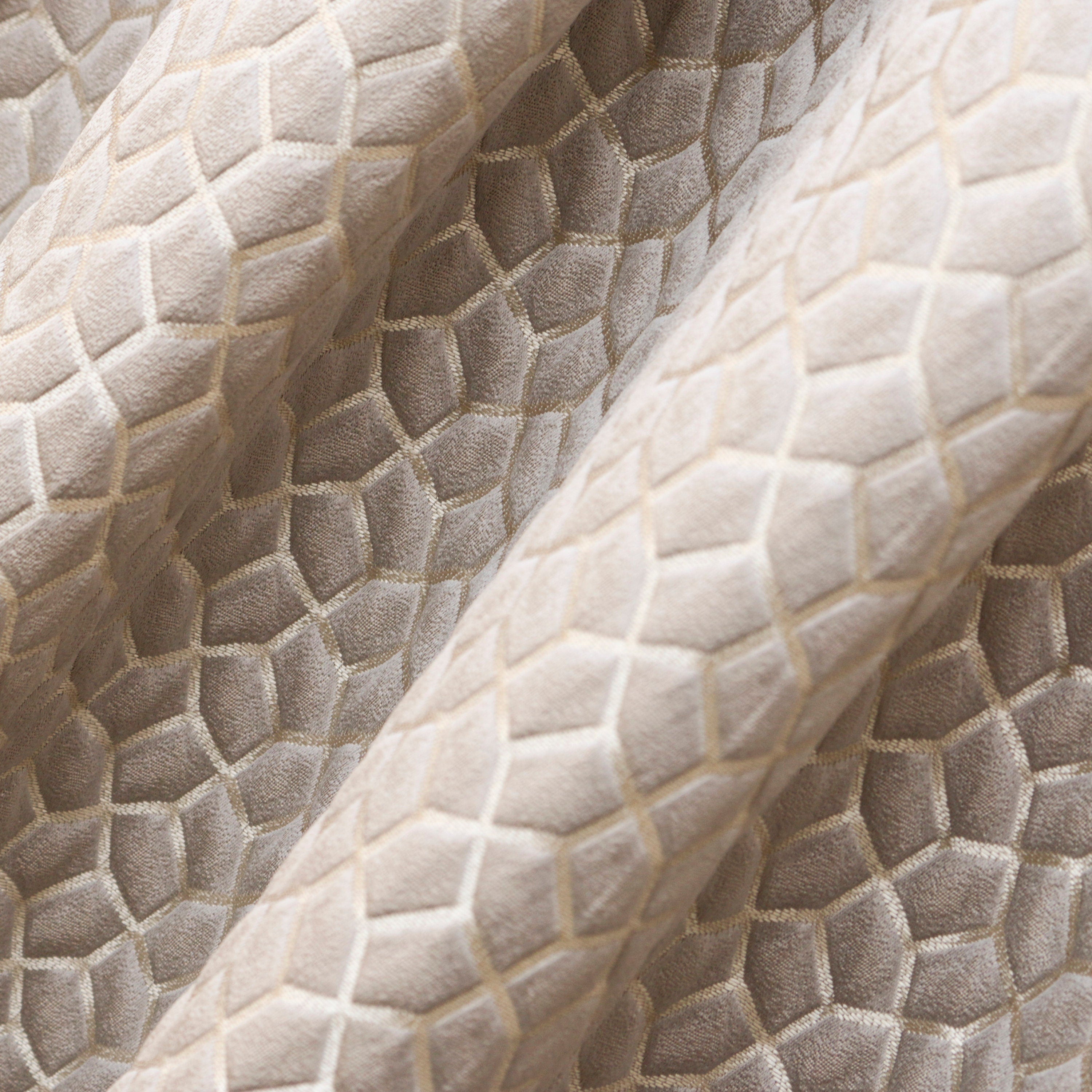 Cream Hexagon Geometric Jacquard Weaved Curtain Panels