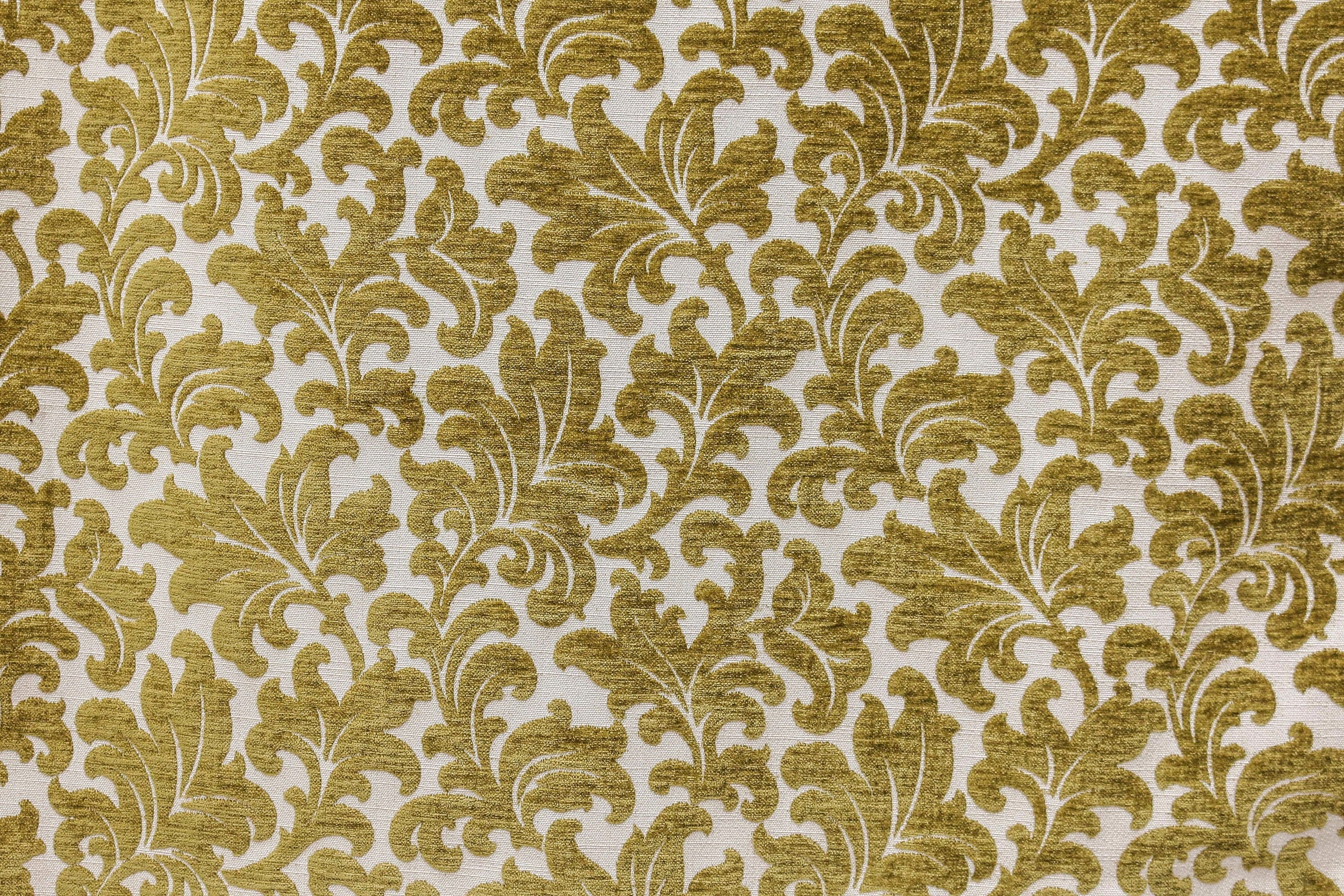 Chartreuse Flowers Floral Jacquard Velvet Curtain Panels