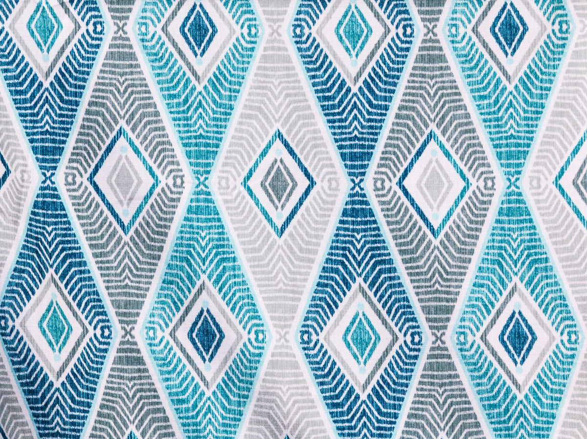 Blue Egyptian Printed Cotton Geometric Curtain Panels
